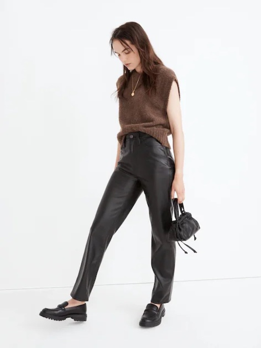 Madewell The Perfect Vintage Straight Faux Leather Jeans Black Size 25